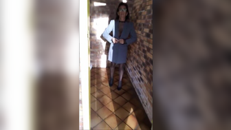 A horny mature French woman walks half nude outside