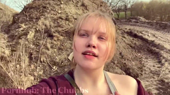 Pretty German with big breasts sucks her boyfriend’s cock during a walk