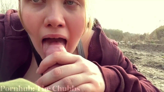 Pretty German with big breasts sucks her boyfriend’s cock during a walk