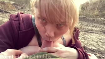 Pretty German with big breasts sucks her boyfriend’s cock during a walk