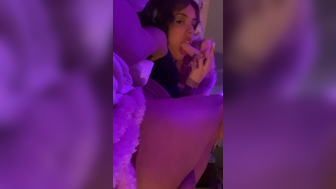 Horny Trans Sucking A Dildo While Playing With Balls Video