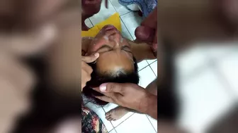 4 Indian men filled the face of a desi woman with their semen
 Indian Video