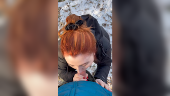 Isla Moon Red head Babe Blows Her Boyfriend Cock Hard in the woods outside