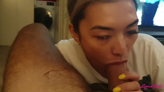 LiquidJade Blonde Asian Sucking Daddy's Big White Cock + Swallowing His Thick Load