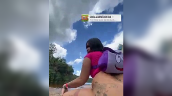 Miaumiaucaralho Naughty Asian in Dora Cosplay Bouncing on a Cock at Outdoor Video