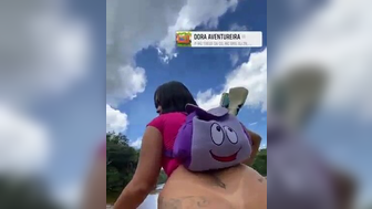 Miaumiaucaralho Naughty Asian in Dora Cosplay Bouncing on a Cock at Outdoor Video